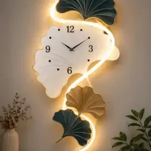Premium LED Wall Clock with Decorative Leaf Design – Modern Lighted Wall Decor
