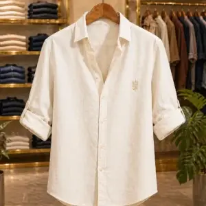 Men’s Classic Cream Solid Shirt – Premium Full Sleeve Casual
