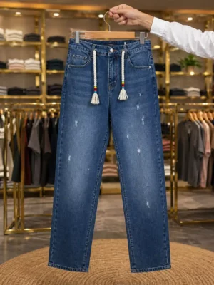 Men’s Trendy Distressed Denim Jeans – Classic Blue Slim Fit