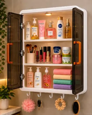 Premium Wall Mounted Bathroom Storage Cabinet with Hooks