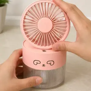 Cute Portable Mini Fan with Humidifier – Pink Rechargeable Desk Fan
