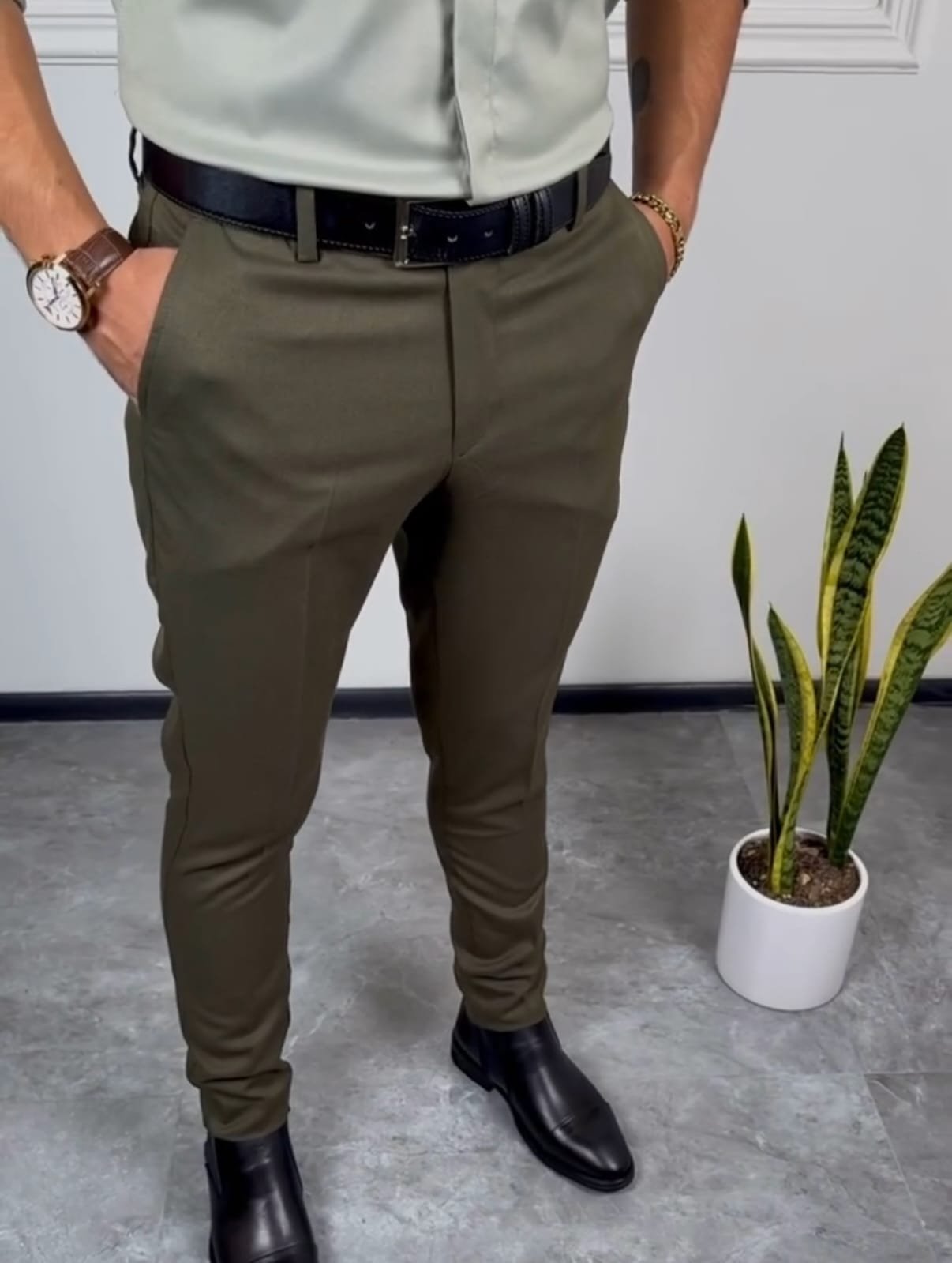 Olive Green Slim Fit Trousers