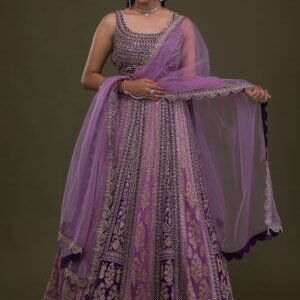 Purple Stonework Georgette Readymade Lehenga