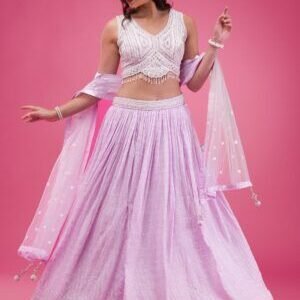 Lavender Threadwork Georgette Readymade Lehenga