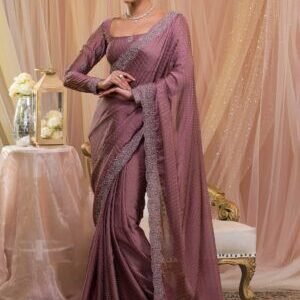 Peacock Blue Chiffon Designer Saree